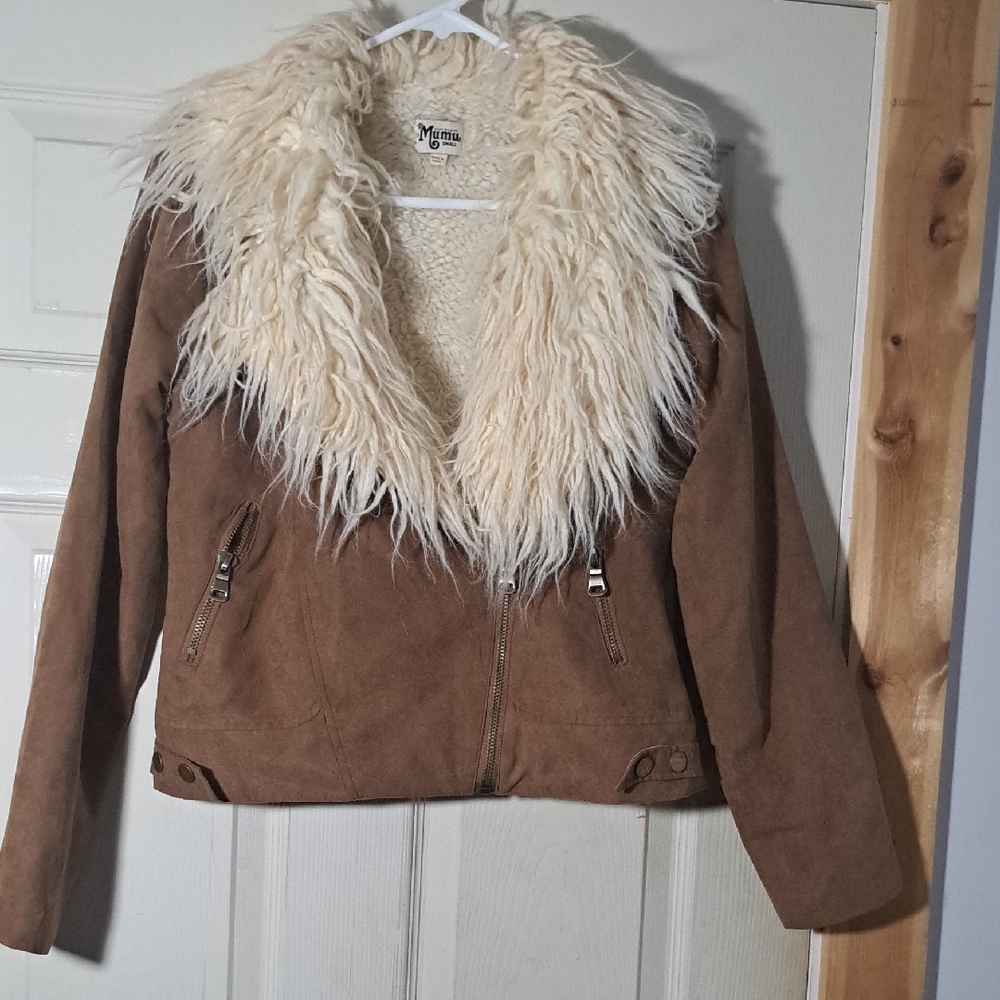 Show Me Your MuMu Brown Teddy Jacket with Cream Faux Fur